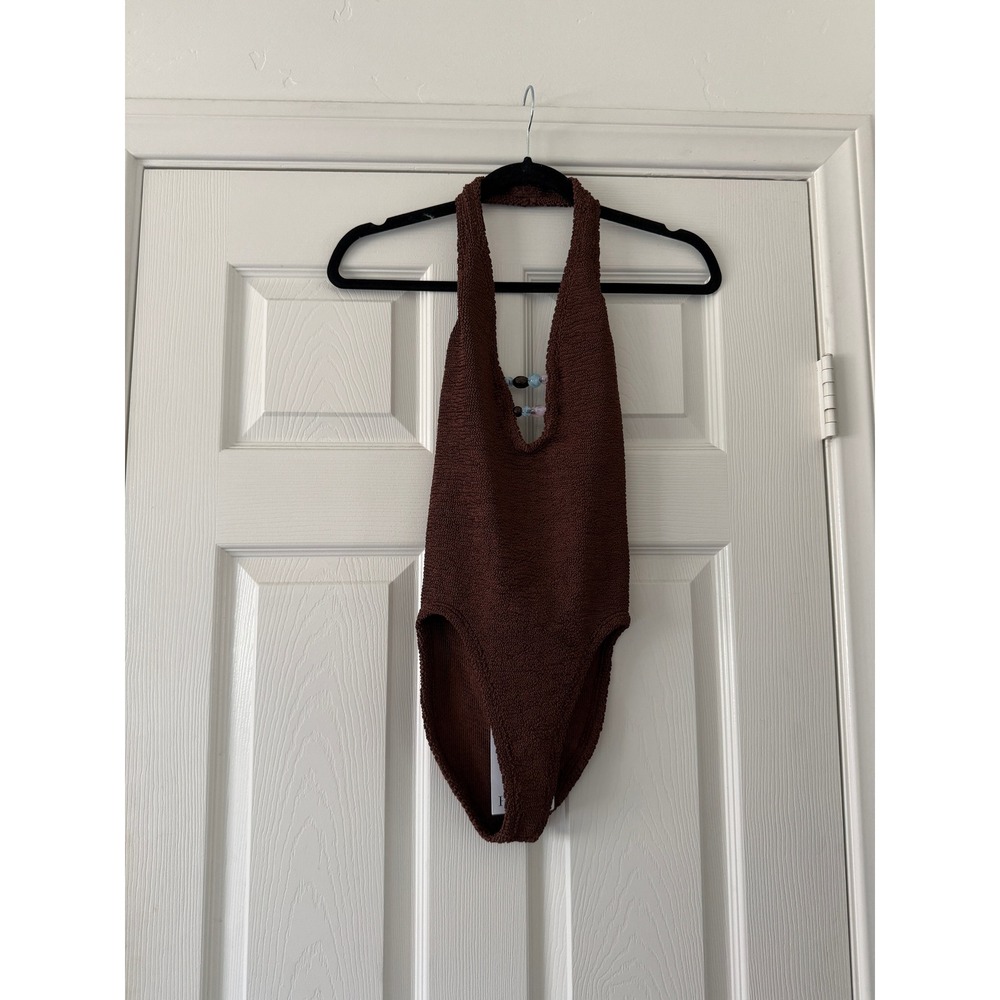 hunza g adriana beaded one piece metallic chocolate, women one size